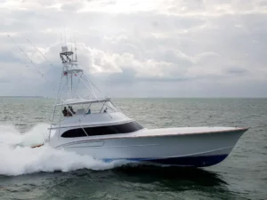 custom Paul Mann sportfish boat on the water