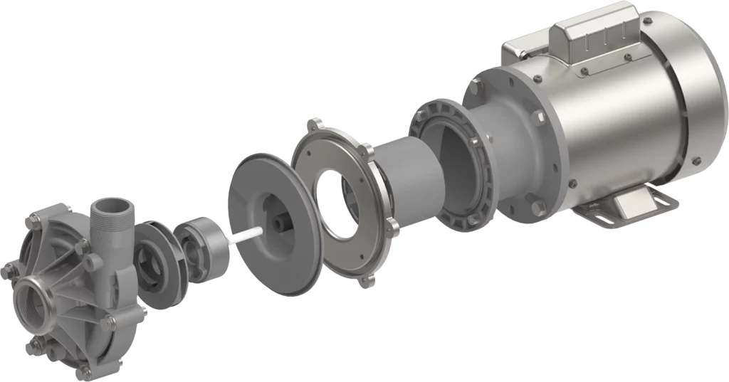 Exploded view of a SeaStrong Silver Bullet seawater pump