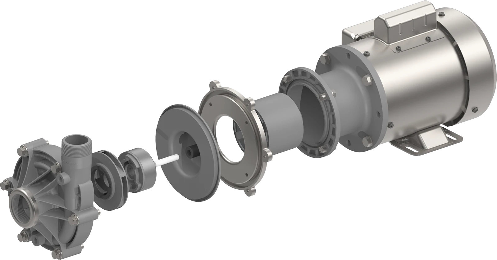 Exploded view of a SeaStrong Silver Bullet seawater pump