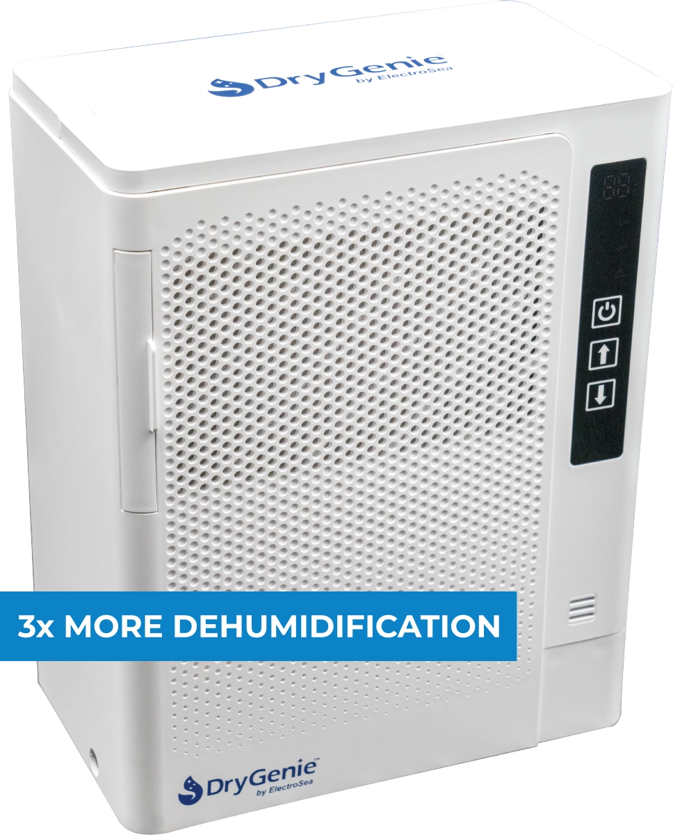 The DryGenie marine dehumidifier offers 3× the dehumidifying power in a compact design